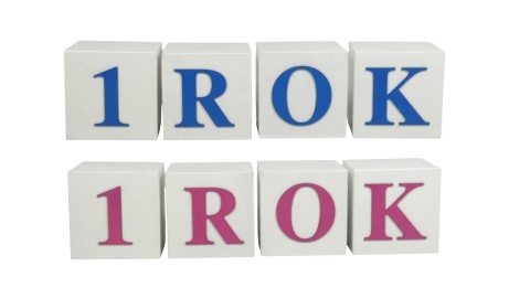 Średnier kostki " 1 ROK " dwustronne - niebieskie / różowe