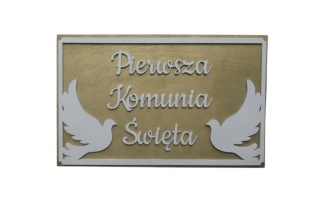 Tabliczka " Pamiątka Komuni Świętej " gołębie - Złoto biała