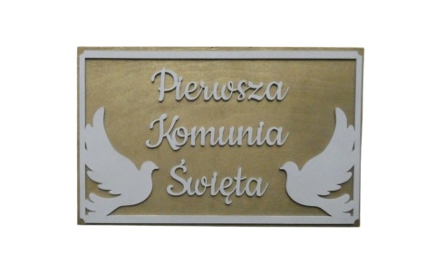 Tabliczka " Pamiątka Komuni Świętej " gołębie - Złoto biała