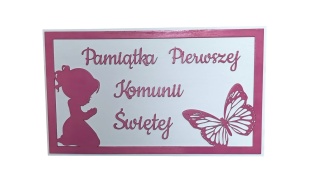 Tabliczka " Pamiątka Pierwszej Komuni Świętej " dziewczynka - Biało różowa