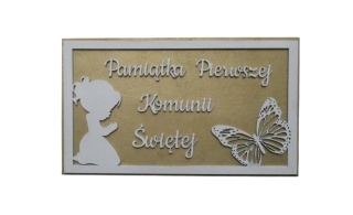 Tabliczka " Pamiątka Pierwszej Komuni Świętej " dziewczynka - Złoto biała