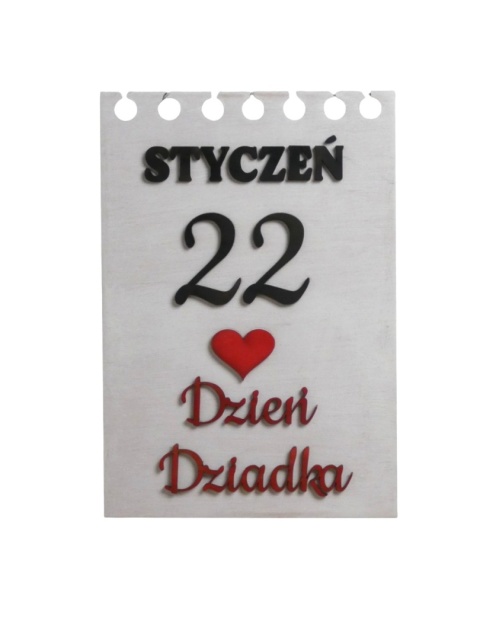 Tabliczka kartka z kalendarza " 22 stycznia Dzień Dziadka " - Biała