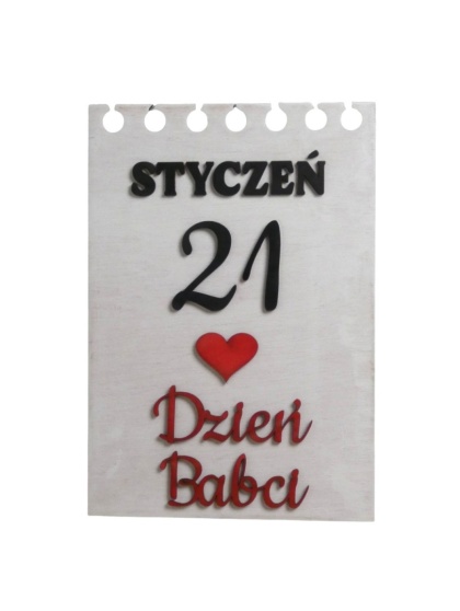 Tabliczka kartka z kalendarza " 21 stycznia Dzień Babci " - Biała