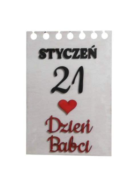 Tabliczka kartka z kalendarza " 21 stycznia Dzień Babci " - Biała