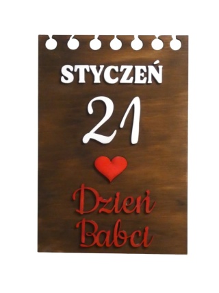 Tabliczka kartaka z kalendarza " 21 stycznia Dzień Babci " Brązowa