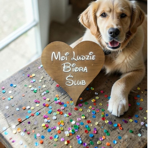 Tabliczka z napisem " Moi Ludzie Biorą Ślub" - brazowa